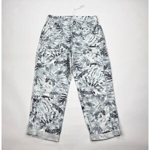 Chicos Linen Blend Palms Rolled Hem Crops Pant Women 10 NWT Pocket Elastic waist